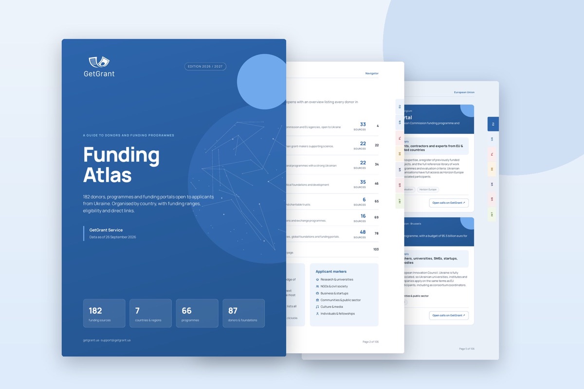 Cover and pages of the GetGrant Funding Atlas