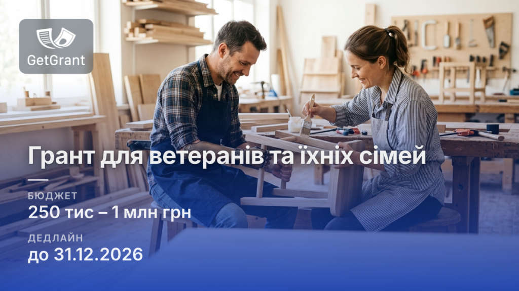 Грант для ветеранів та членів їхніх сімей: від 250 тис до 1 млн грн на бізнес
