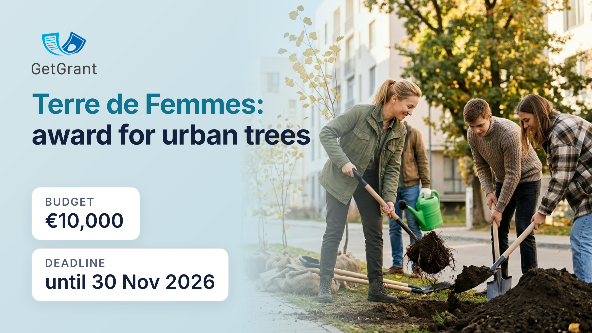 Terre de Femmes by the Yves Rocher Foundation: €10,000 for women leading urban tree projects, open to Ukraine, apply by 30 November